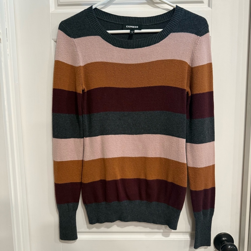 Express Striped Sweater Medium Colorblock Fall Crewneck Knit NWOT